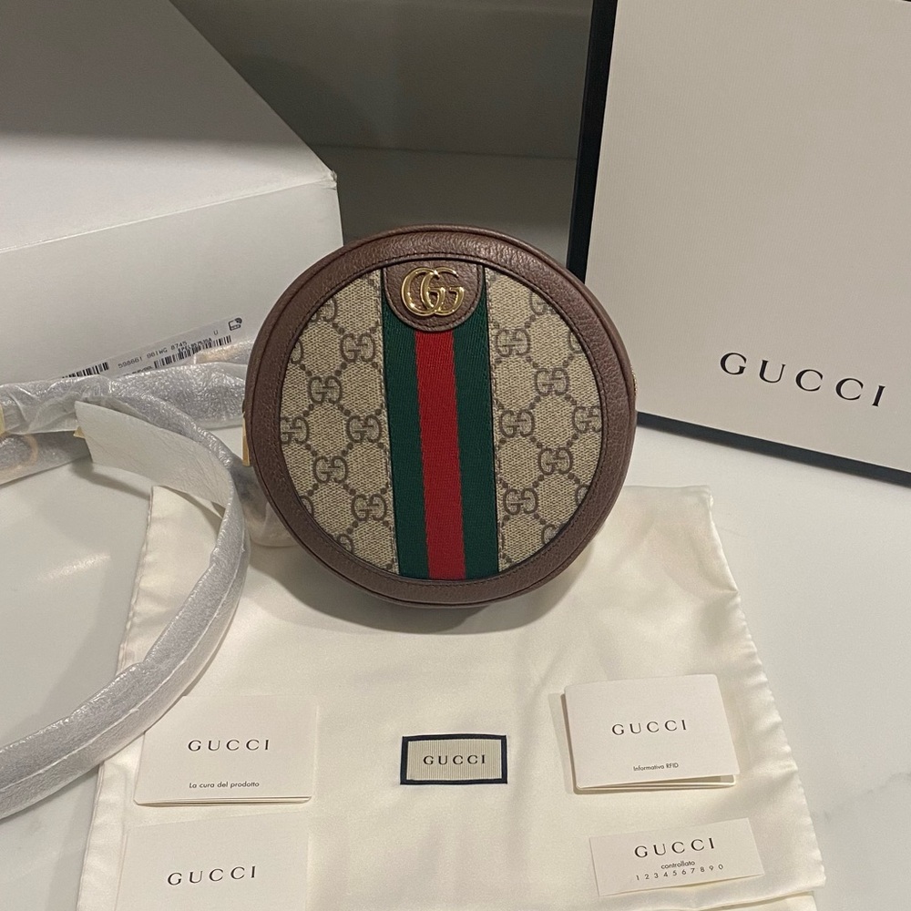 NEW!✨GUCCI✨GG GUCCISSIMA SUPREME & LEATHER ROUND BACKPACK SHOULDER CROSSBODY BAG - Picture 4 of 15
